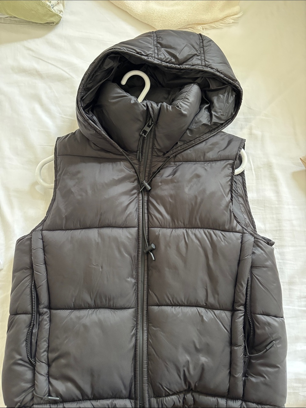 Zara Women's Dark Gray Hooded Puffer Vest
